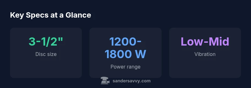 Stats infographic showing disc size, power range, and vibration level for Makita 9227C
