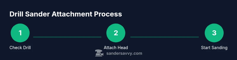 Process diagram of attaching a drill sander and starting a sanding task