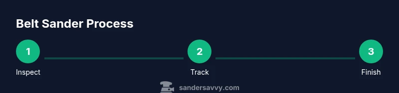 Infographic showing the belt sander process with three steps: Inspect, Track, Finish