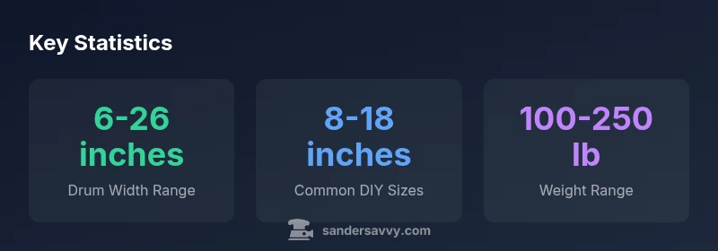 Infographic showing drum sander width ranges and weight