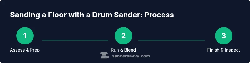 Process infographic showing assessment, sanding, and finishing steps